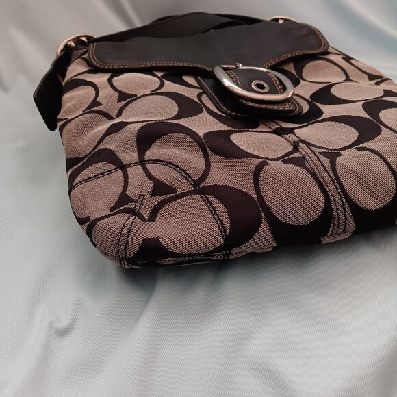 Vintage Coach Signature Jacquard/Leather CrossBody Messenger Saddle Bag Genuine - Picture 3 of 9